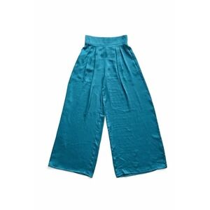 Misa Los Angeles Pants Emerald Teal Satin Wide-Leg L Beach Travel Boho Lagenlook